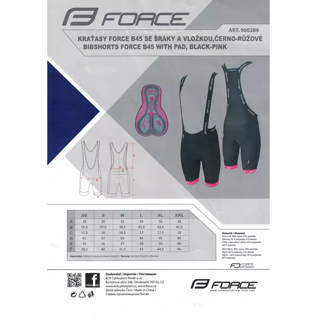 FORCE Radhose für Damen mit Hosenträgern B45 schwarz-rosa 900287
