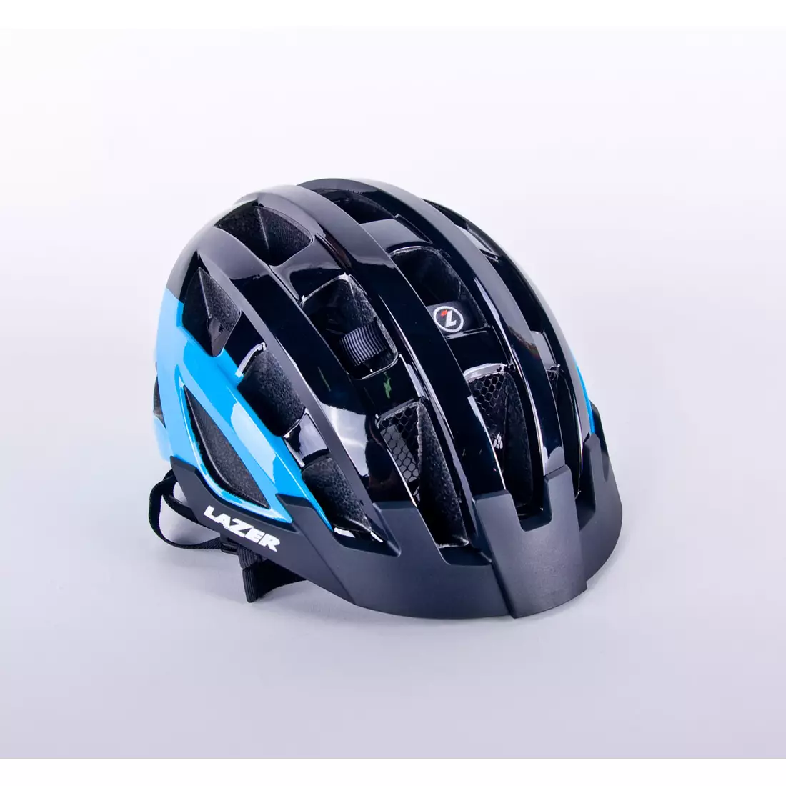 LAZER Compact DLX Fahrradhelm LED Insektennetz blau schwarz glänzend