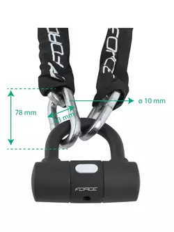 FORCE Fahrrad-Verschluss chain 100cm/10mm 49150