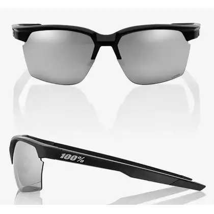 100% Sportbrille sportcoupe matte black HiPER silver mirror lens + clear lens STO-61020-019-76