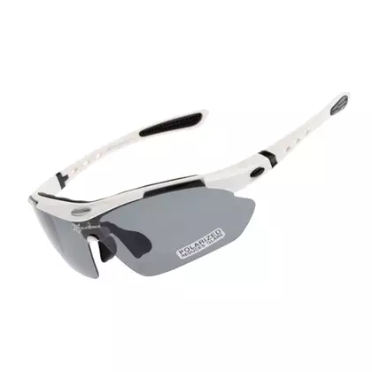 RockBros 10002 Fahrrad/Sportbrille mit polarisierten 5 austauschbaren Gläsern Weiß