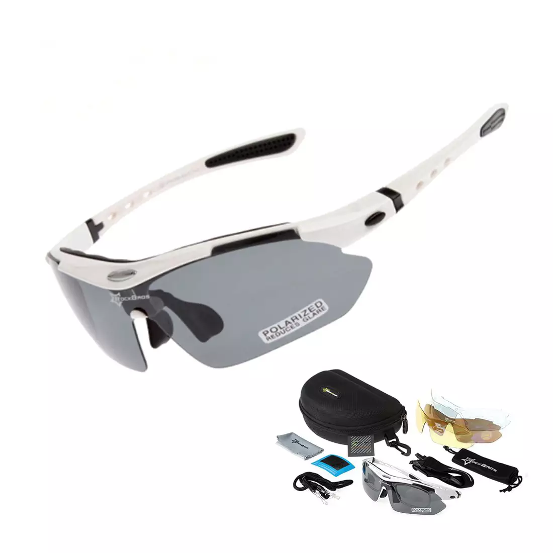 RockBros 10002 Fahrrad/Sportbrille mit polarisierten 5 austauschbaren Gläsern Weiß