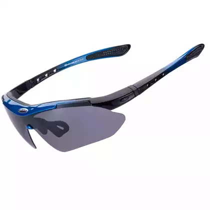 RockBros 10007 Fahrrad/Sportbrille mit polarisierten 5 austauschbaren Gläsern blau