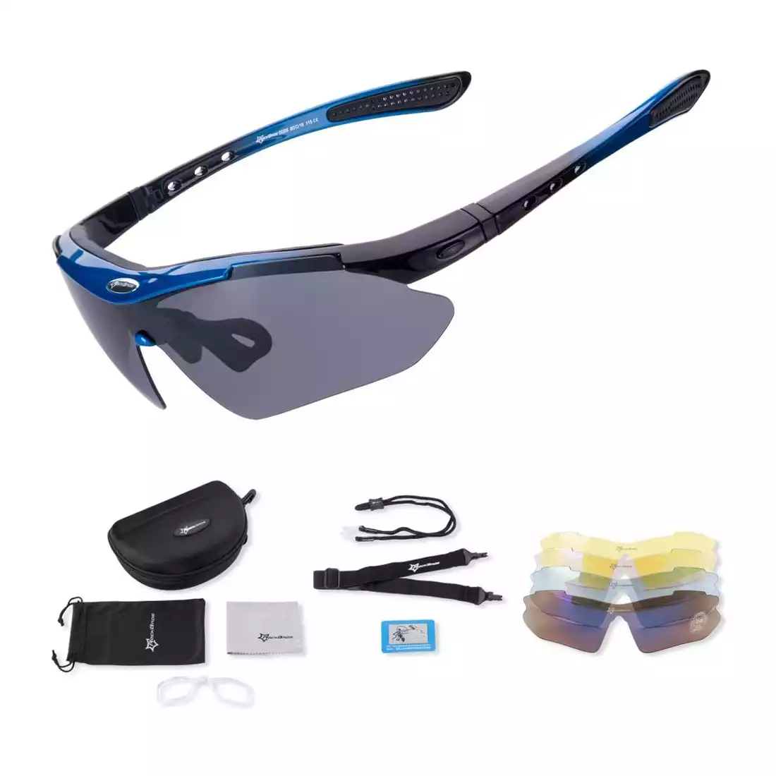RockBros 10007 Fahrrad/Sportbrille mit polarisierten 5 austauschbaren Gläsern blau