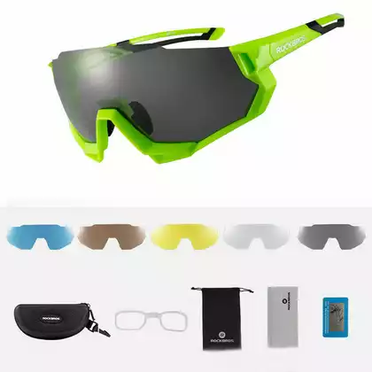 Rockbros 10133 Fahrrad-/Sportbrille mit polarisierten 5 Wechselgläsern grün