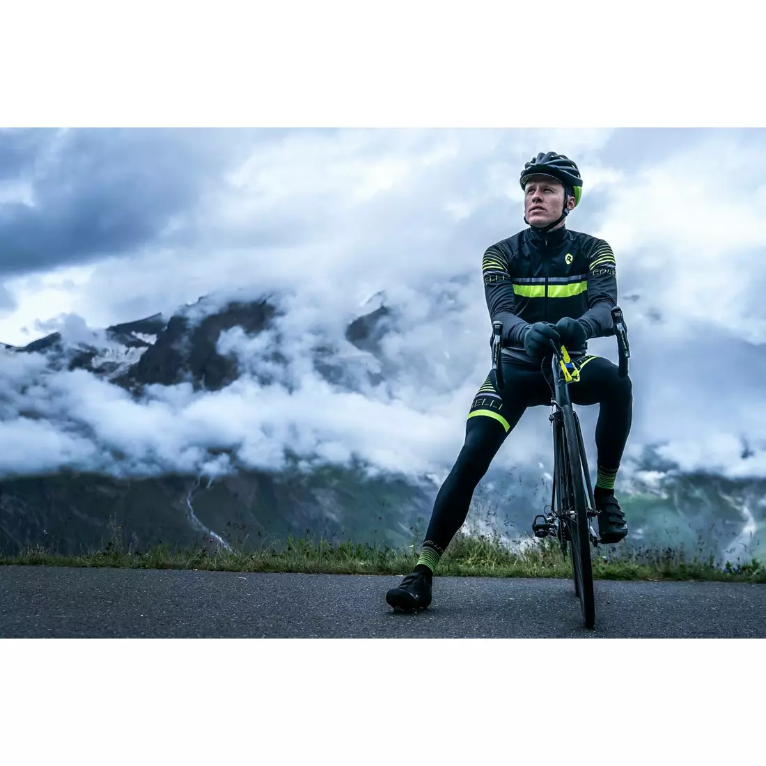 ROGELLI HERO, isolierte Fahrradhose mit Hosenträgern für Männer, schwarz fluo gelb