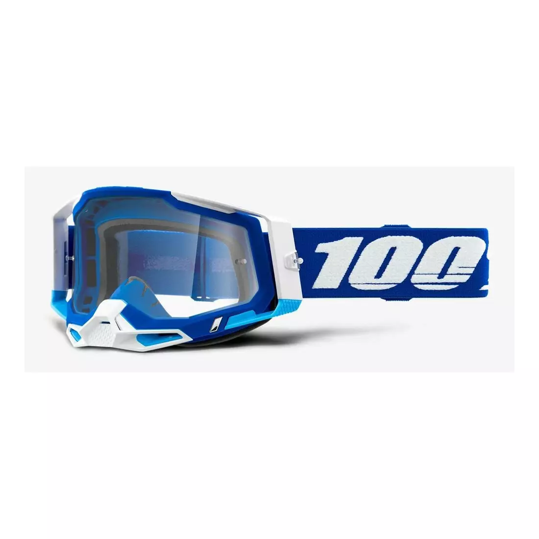 100% Fahrradbrille RACECRAFT 2 (transparentes Anti-Fog Glas, LT 88%-92% + 10 Schleudern) blue STO-50121-101-02