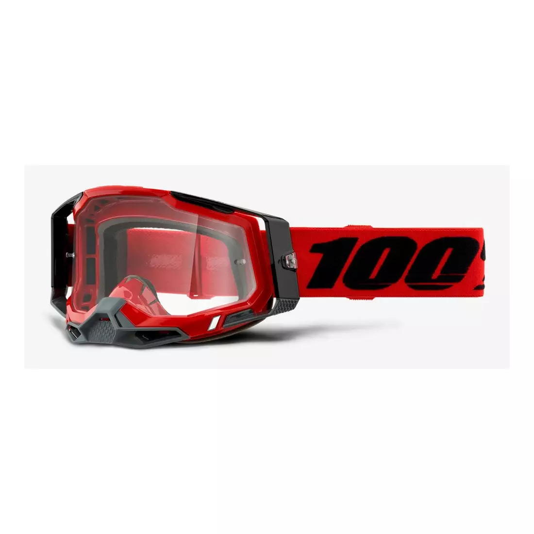 100% Fahrradbrille RACECRAFT 2 (transparentes Anti-Fog Glas, LT 88%-92% + 10 Schleudern) red STO-50121-101-03