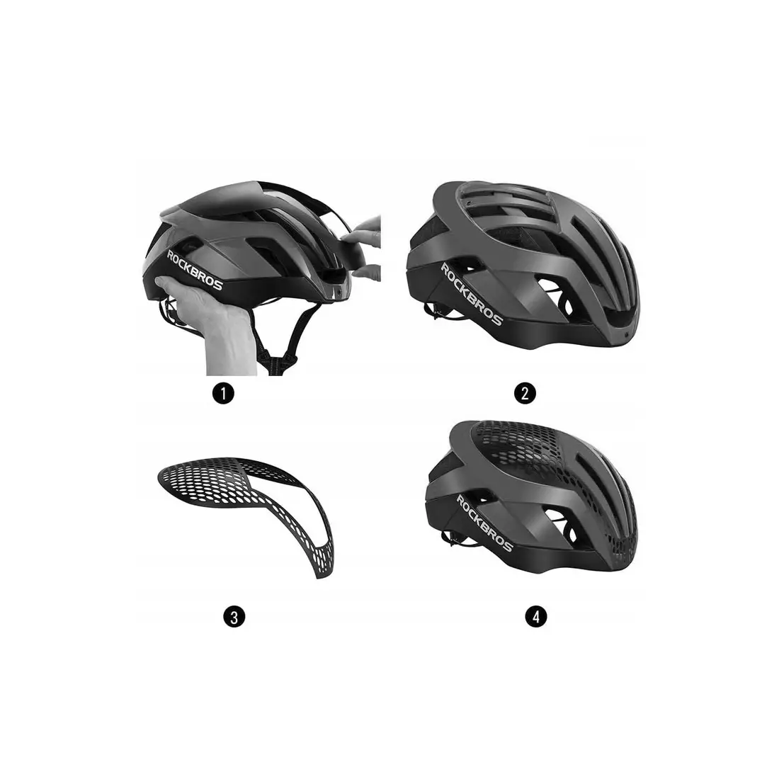 Rockbros Rennrad-Helm + Auswechselbare Abdeckung, schwarz-grau TT-30-TI