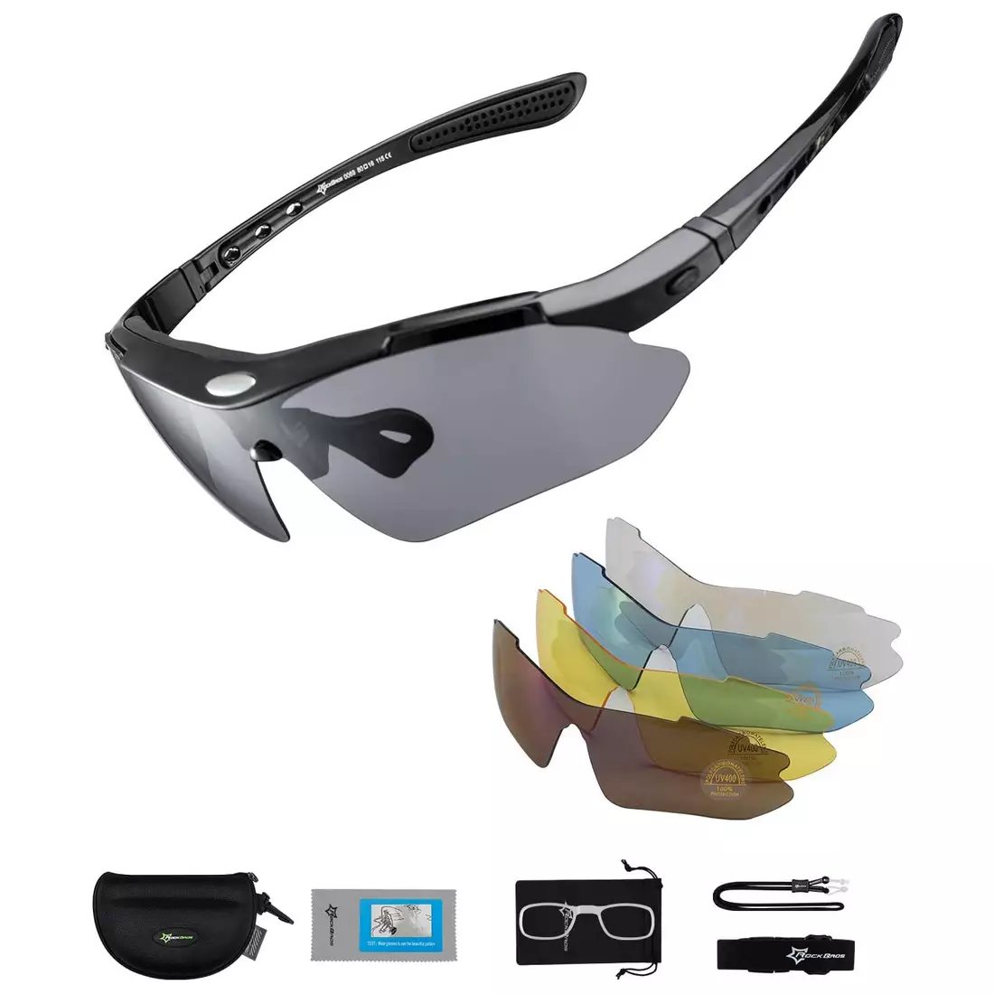 Rockbros 10003 Fahrrad/Sportbrille mit polarisierten 5 austauschbaren Gläsern schwarz
