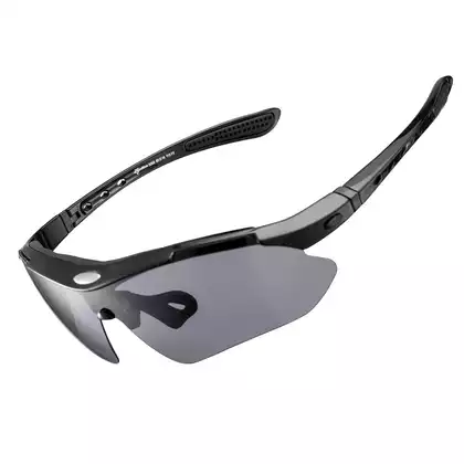 Rockbros 10003 Fahrrad/Sportbrille mit polarisierten 5 austauschbaren Gläsern schwarz