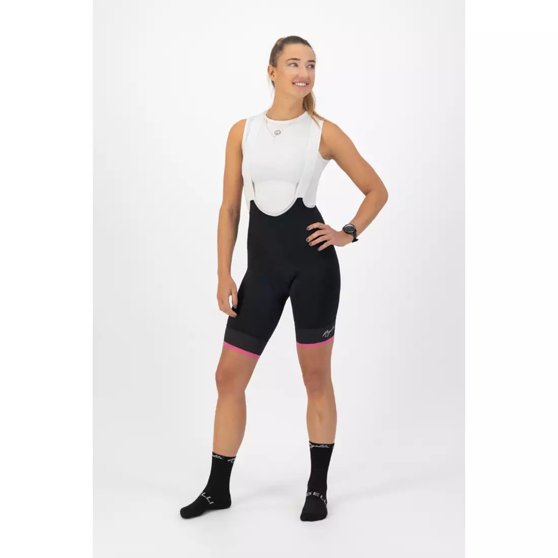 ROGELLI SELECT II Damen-Radhose mit Hosenträgern, schwarz und pink