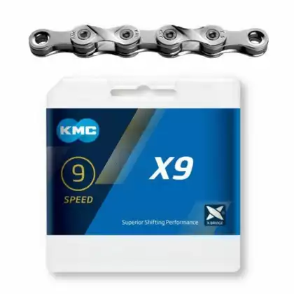 KMC X9 Fahrradkette, 9-fach, 114 Glieder, silber