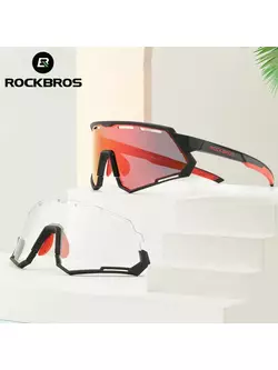 Rockbros 14210004001  Fahrrad/Sportbrille mit polarisierten, photochromem, 2 austauschbaren Gläsern schwarz-rot