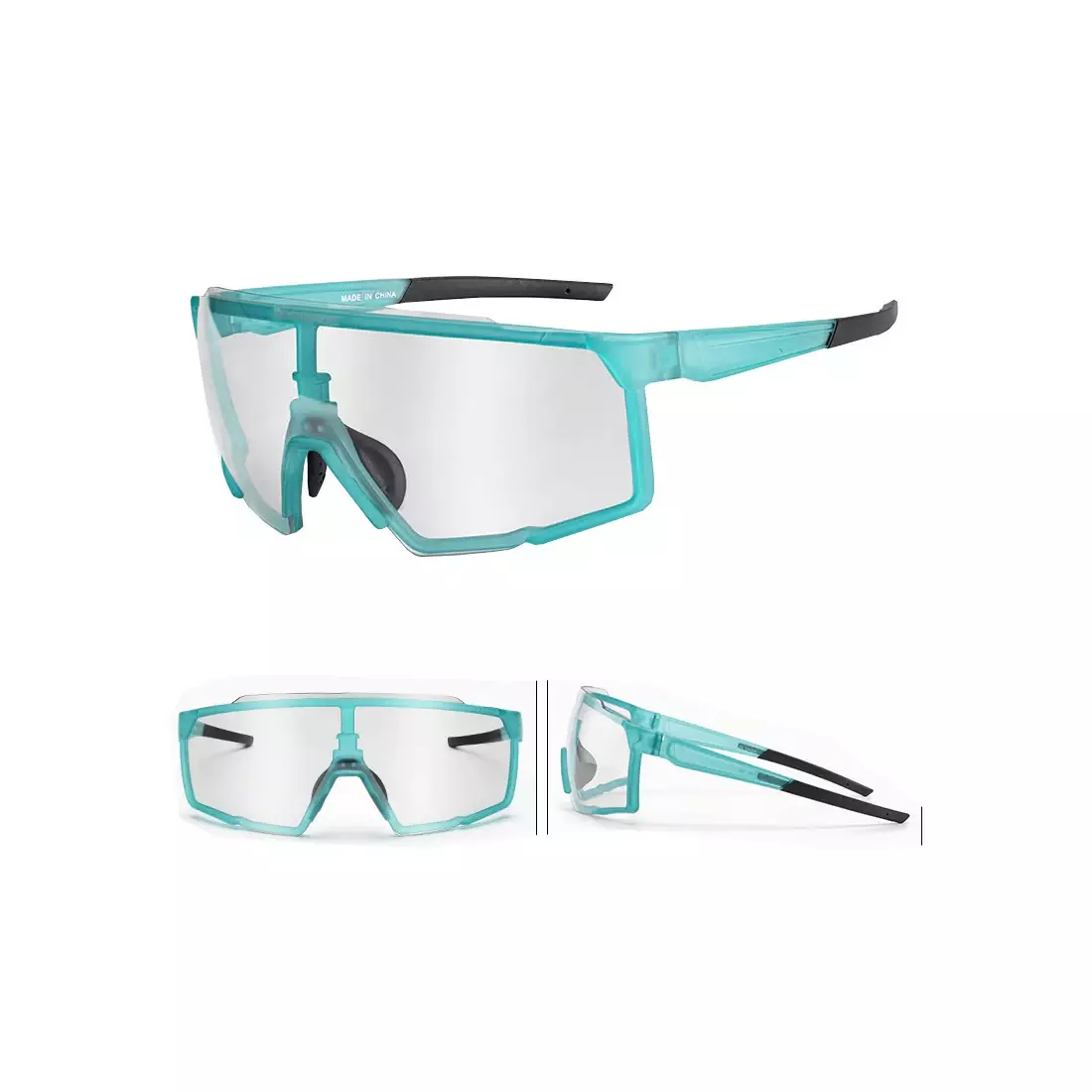 Rockbros SP22BL Sportbrille mit Photochrom + Korrektureinsatz Türkis