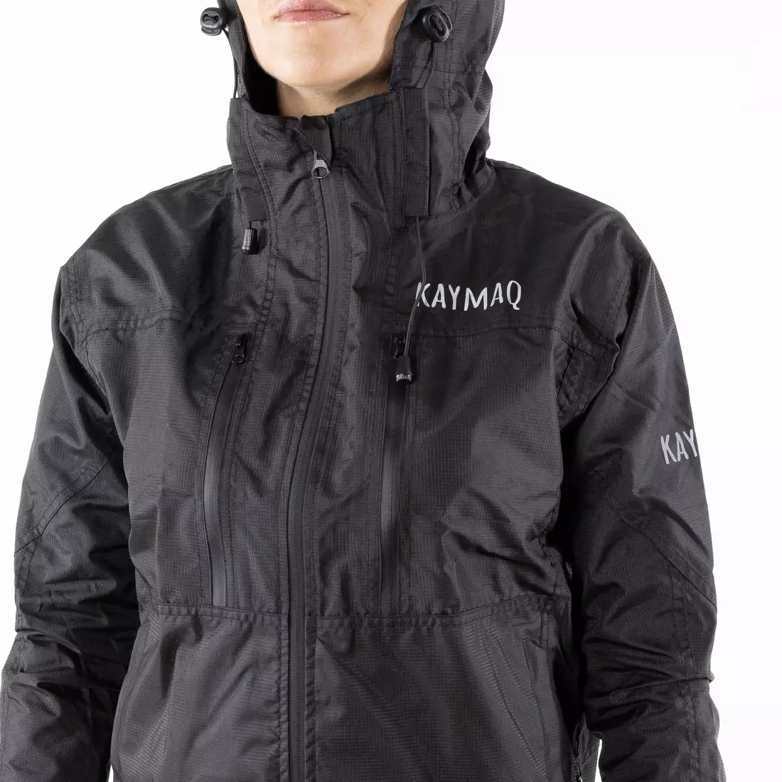 KAYMAQ J2WH Regen-Radjacke mit Kapuze für Damen, schwarz
