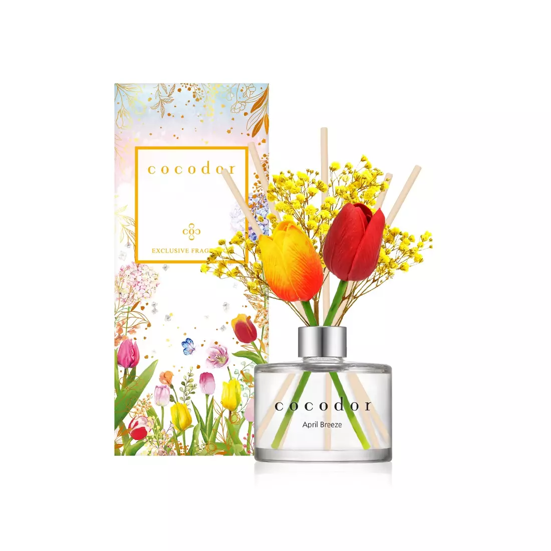 COCODOR aromadiffusor mit sticks und blüten flower tulip, april breeze 200 ml