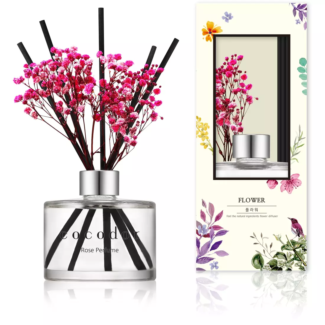 COCODOR aromadiffusor mit sticks und blüten, rose perfume 120 ml