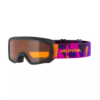 ALPINA Ski-/Snowboardbrille, Kinder JUNIOR PINEY BLACK-PINK MATT Glas ORANGE S2