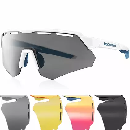 Rockbros Sportbrille mit Polarisation, 4 austauschbare Gläser, Korrektur, Weiß 14210006001